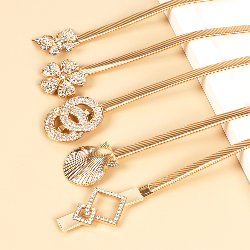 Modischer Metallgürtel, elastische und elastische Schleife für Damen, vielseitige dekorative Taillenkette, europäischer und amerikanischer Schmuck, Körperkette, Valentinstagsgeschenk_voghion.com