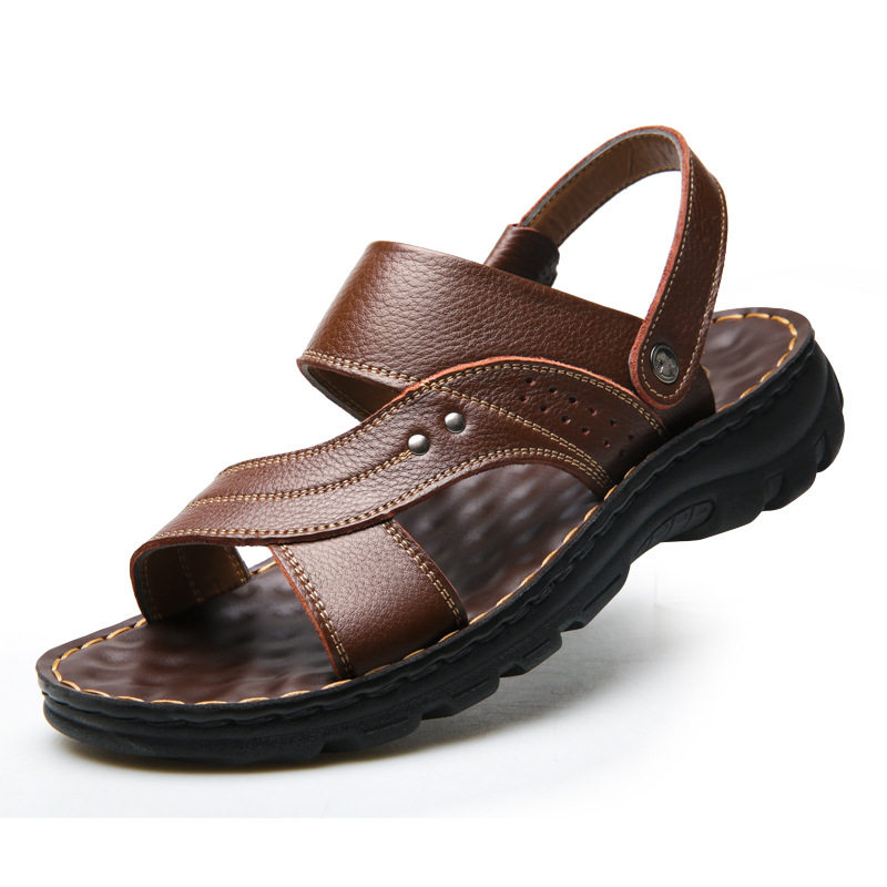 Dép sandal nam da bò lớp đầu hở ngón đế dày thoáng khí size lớn — 10135 màu đen, 10888 Màu nâu, 10888 màu đen, 12129 Màu nâu