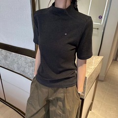 半高领短袖T恤女2025早秋新款韩版修身显瘦打底衫套头上衣YH25116