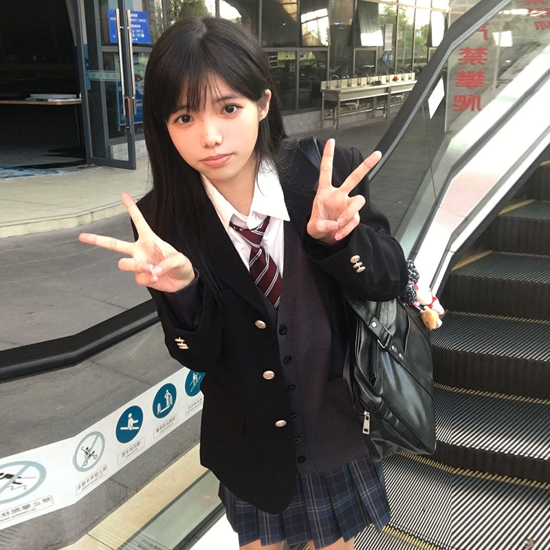 Genuine suit, multicoloured student pleated skirt, jacket