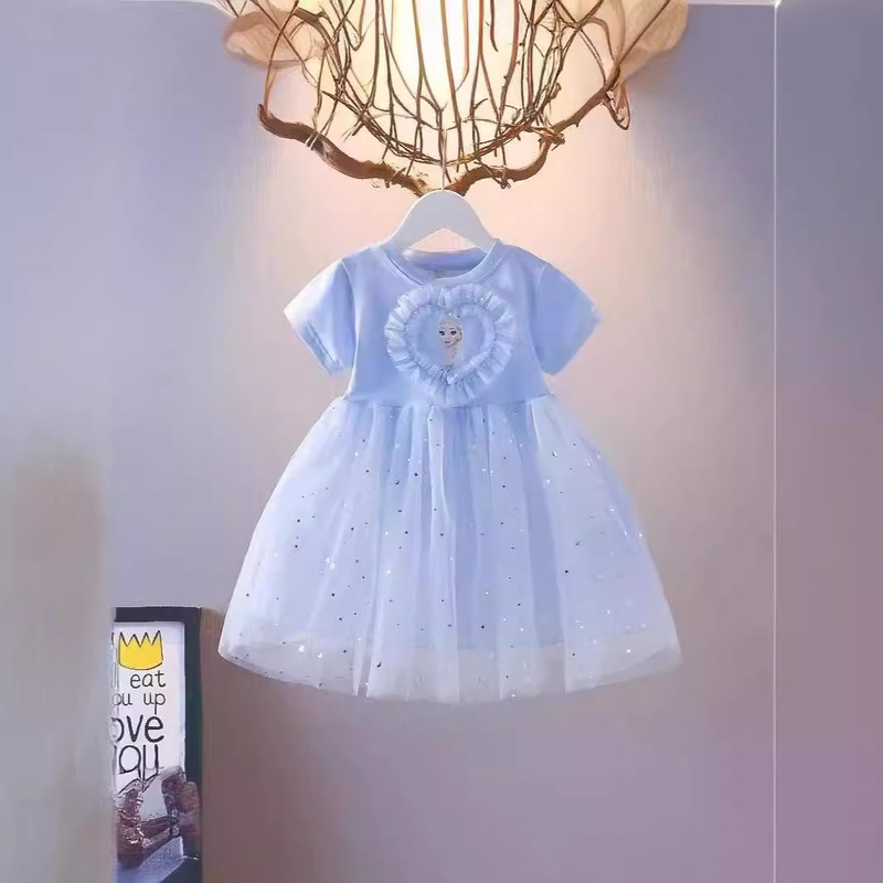 Girls dress Short-sleeved Aisha Princess Skirt Summer New Frozen Mesh Skirt Stylist Children Aisha Skirt