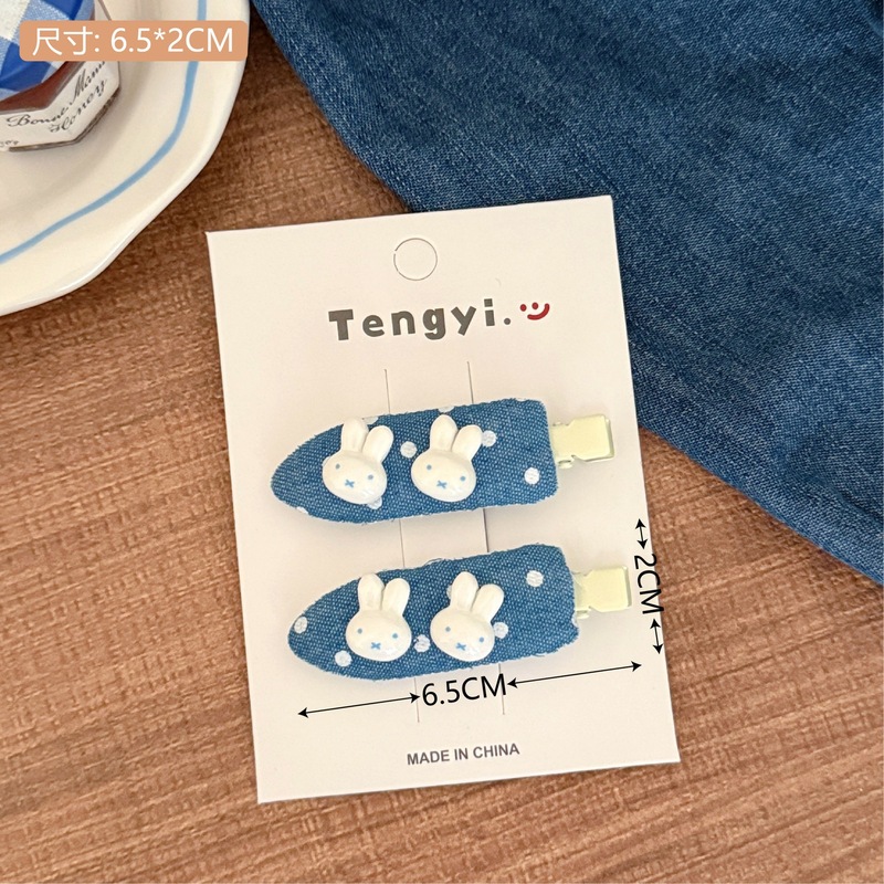 レトロデニムアップルヘアピンサイドクリップフルーツガール前髪クリップ学生多用途ヘアクリップかわいい子供のヘアアクセサリー|undefined
