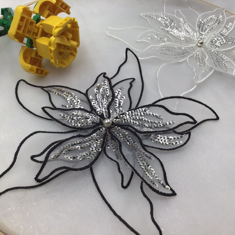 Lolita three-dimensional flower three-layer mesh wedding dress accessories Crystal sequined embroidered sweater skirt patch