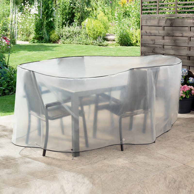 Thickened Outdoor Waterproof Cover for Patio Garden Dining Table and Chairs, Transparent Sun Protection and Dustproof Cover, Durable, Modern and Simple