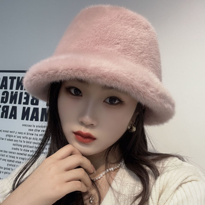 秋冬用フェイクファー女性用フィッシャーマンハット、大きなつばのふわふわ帽子、おしゃれで暖かいバケットハット、フェイクミンクファーのボウルハット|undefined