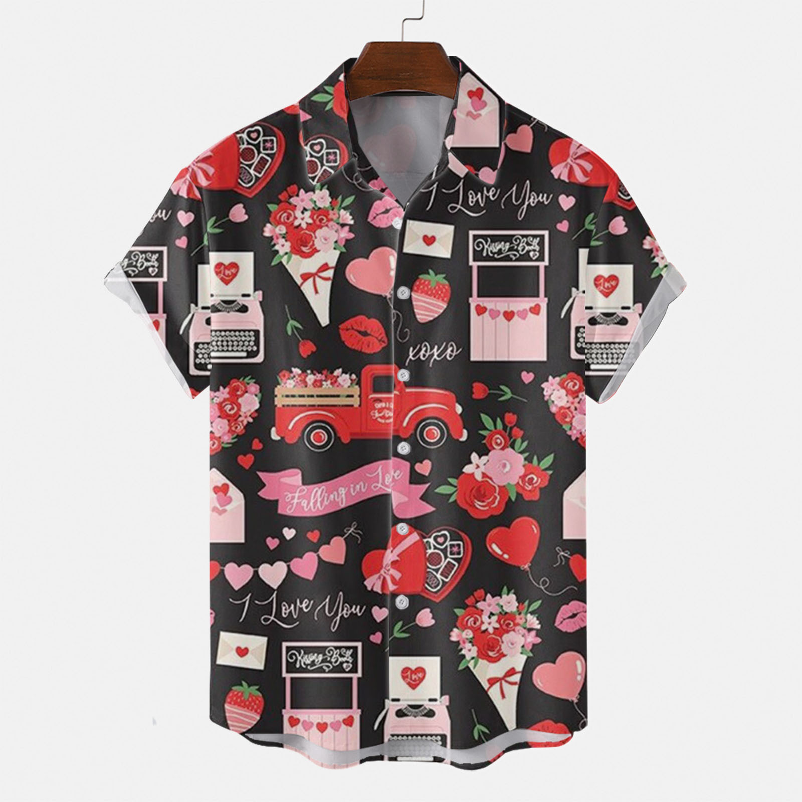 3d love blusa de manga corta con estampado digital, cita romántica, camisa de un solo pecho transpirable de estilo casual de todo fósforo MB1