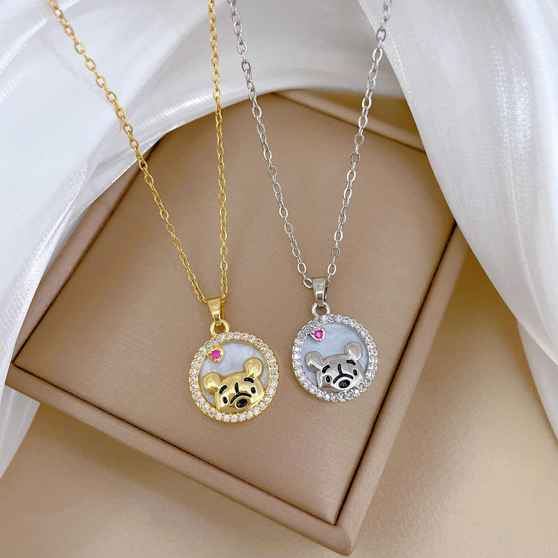 Gorgeous Bear Knot Necklace With Diamond Pendant In Titanium Steel_voghion.com