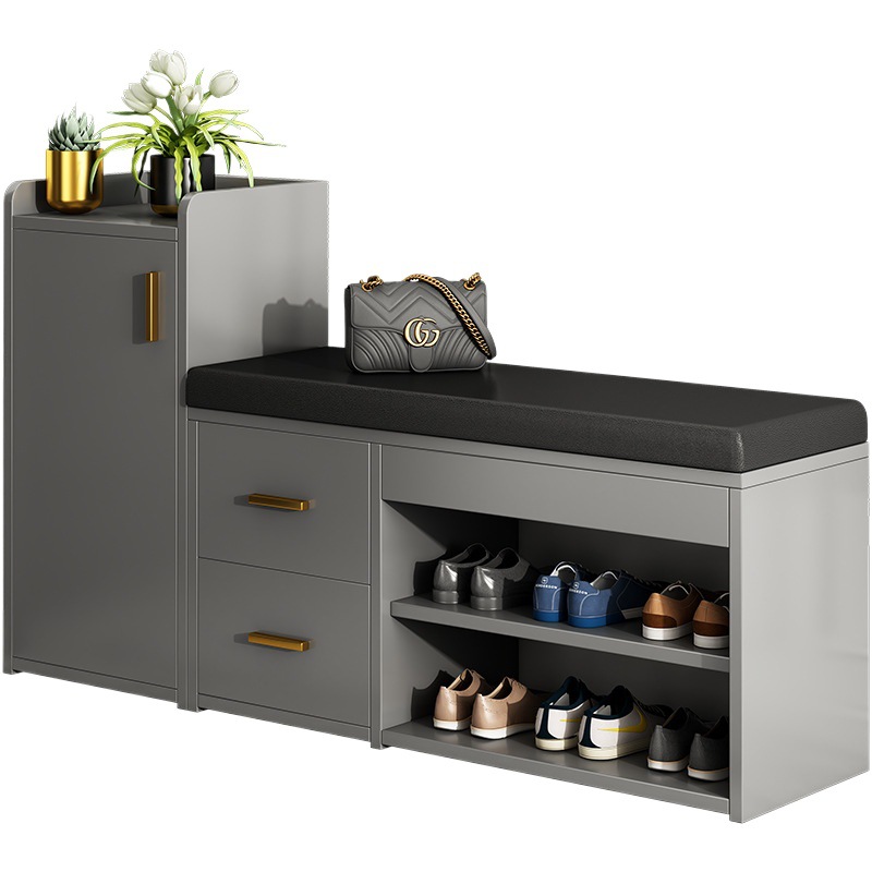 Banco para cambiar zapatos para la entrada del hogar, zapatero de lujo ligero, almacenamiento multifuncional, zapatero pequeño y estrecho para la entrada, banco largo integrado para la entrada.