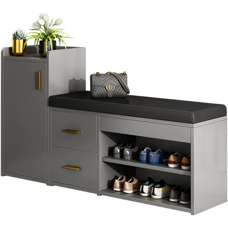 Скамейка для переобувания для входа в дом, легкий роскошный шкаф для обуви, многофункциональное хранилище, небольшая узкая полка для обуви в прихожей, встроенная длинная скамейка для входа.