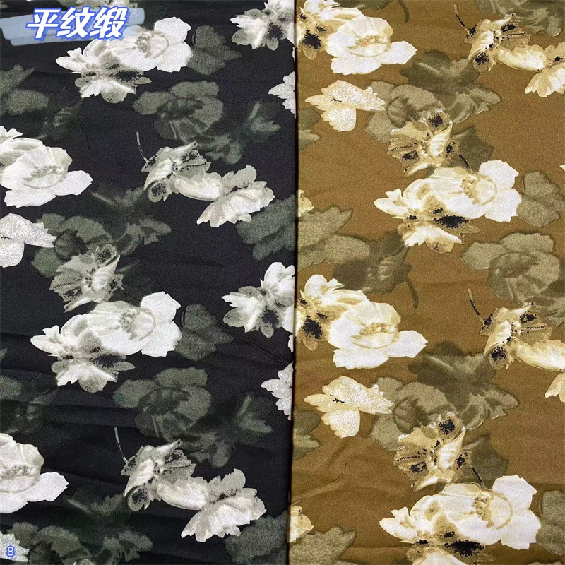 2024新款消光平纹缎印花面料 衬衫女装服装 童装连衣裙长短裙布料