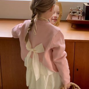 Girls' Knitted Cardigan Autumn and Winter 2024 New Style Korean Style Baby Girl Sweater Jacket Kidsren's Top Wool