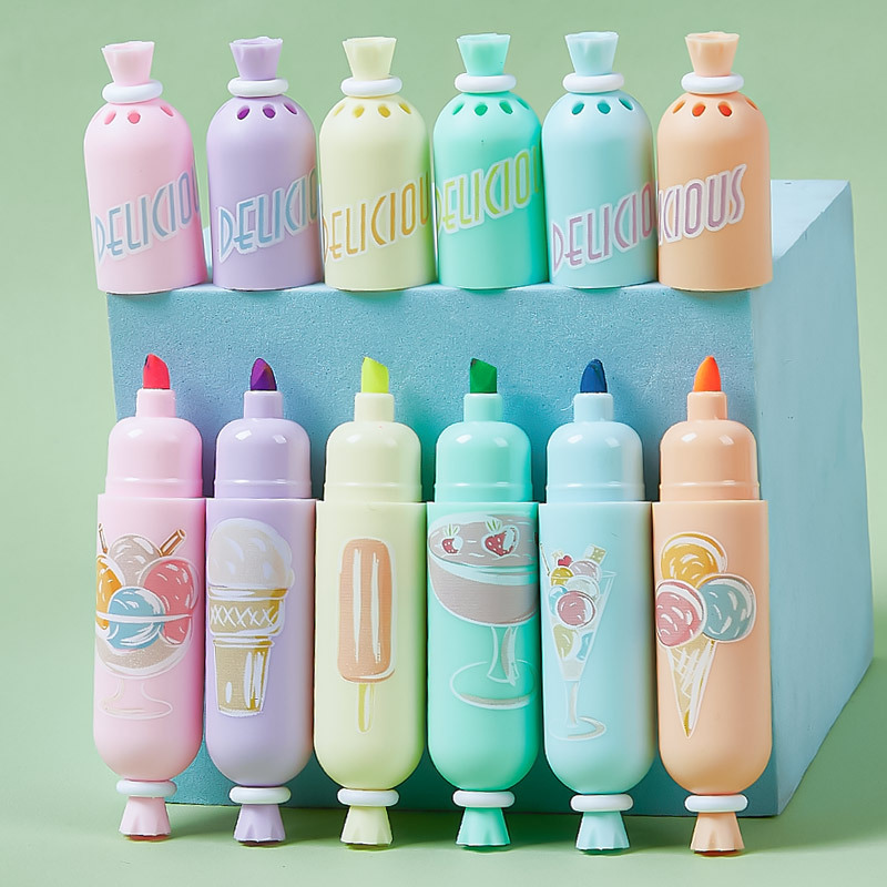 Q182 resaltador en forma de salchicha de los niños lindo estudiante de dibujos animados marcador mini diario pluma