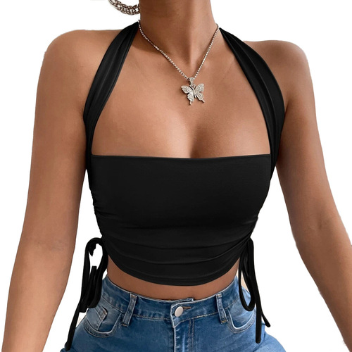 2024 spring and summer cross-border Amazon European and American clothing vest ultra short backless halter neck tube top sexy suspender belt