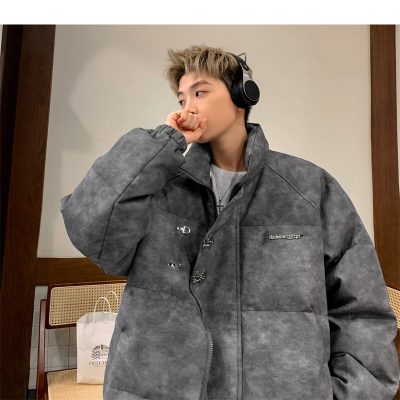 Leather Cotton-padded Jacket Men's Winter Metal Aircraft Buckle American Cotton-padded Jacket Thickened Warm Loose Bread Clothes Cotton_voghion.com