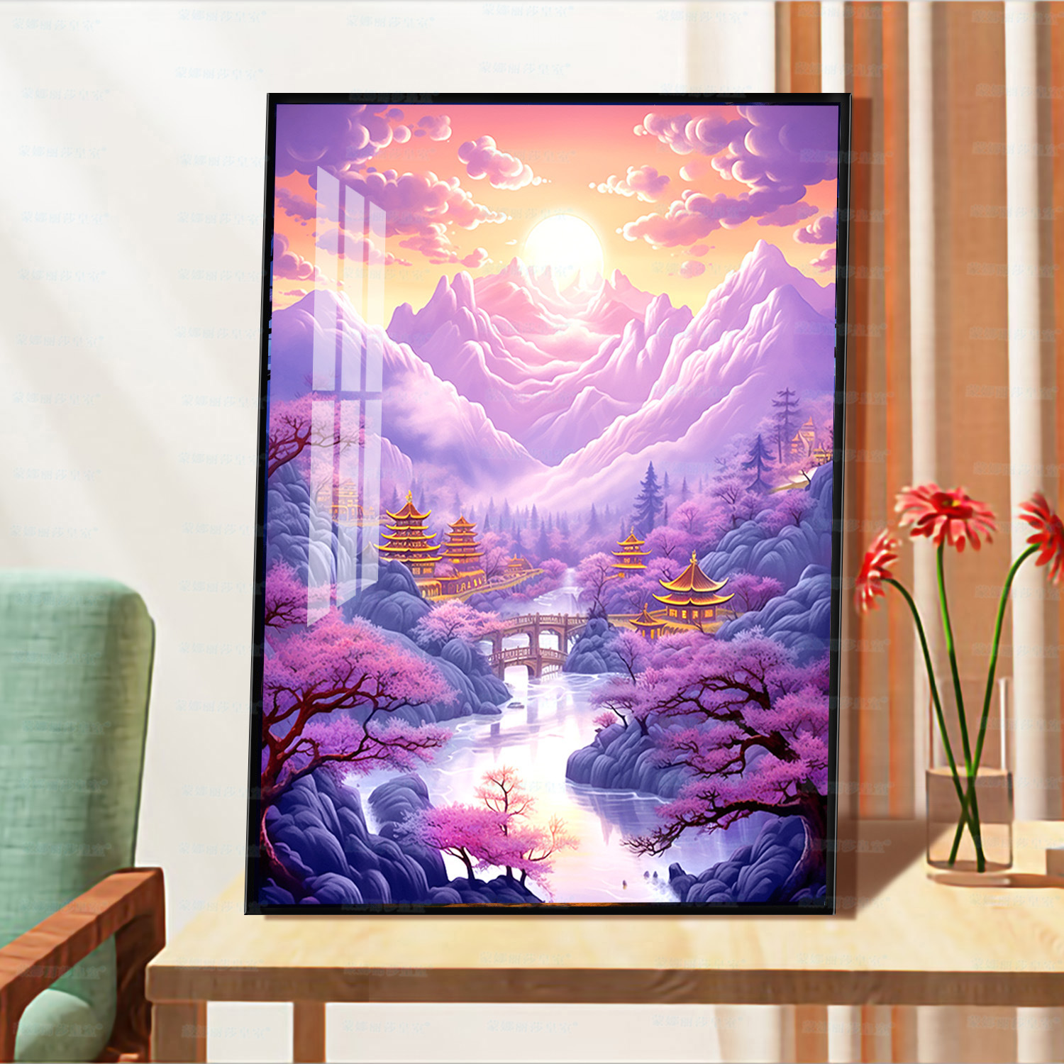 Mona Lisa Real bordado cruzado púrpura país de las maravillas nuevo paisaje de ensueño hermoso pintura decorativa de la sala de estar bordado a mano image 5