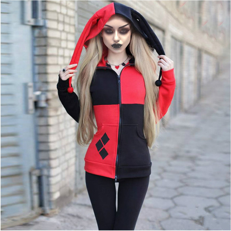 Halloween Autumn New style clown women's hooded long-sleeved coat European and American Foreign trade multi-color stitching clown women's clothing