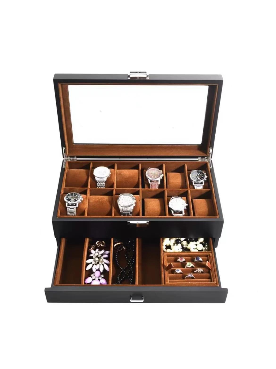 Multi-Layer Wooden Painted Watch Storage Box Jewelry Glasses Watch Diverse Collection Display Integrated Storage Display Rack