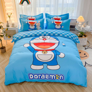 2023 new Doraemon thickened oblique grinding children's cartoon student dormitory four -piece set
