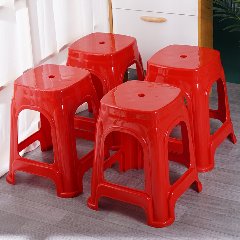 厂家直销塑料凳子红色加厚家用椅子大排档塑胶板凳餐桌高脚凳