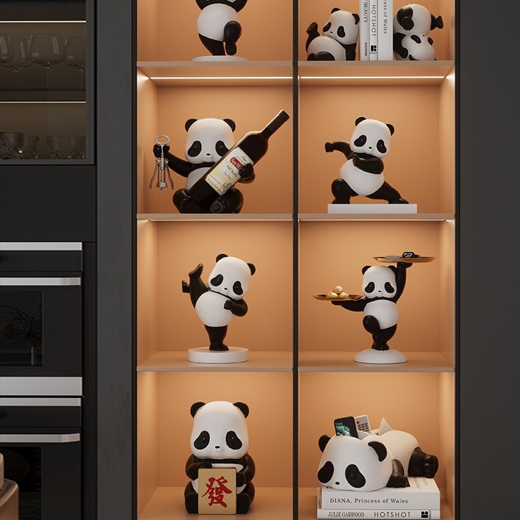 Sala de estar atmosférica de alta gama, decoración de gabinete de vino panda, decoración de gabinete de TV para el hogar de lujo ligero, instalación artesanal de escritorio de oficina de entrada