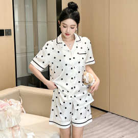 2024一件代夏新款冰雪丝睡衣甜美圆点薄款仿真丝绸家居服跨境