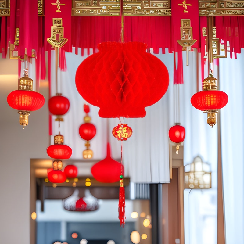 Little Red Lantern String Decorations Hanging on the Tree for Spring Festival Decoration, Wedding Outdoor Large Red String Plastic Paper Lanterns for Festive Spring Festival Little Red Lantern String Decorations Hanging on the Tree for Spring Festival Decoration, Wedding Outdoor Large Red String Plastic Paper Lanterns for Festive Spring Festival