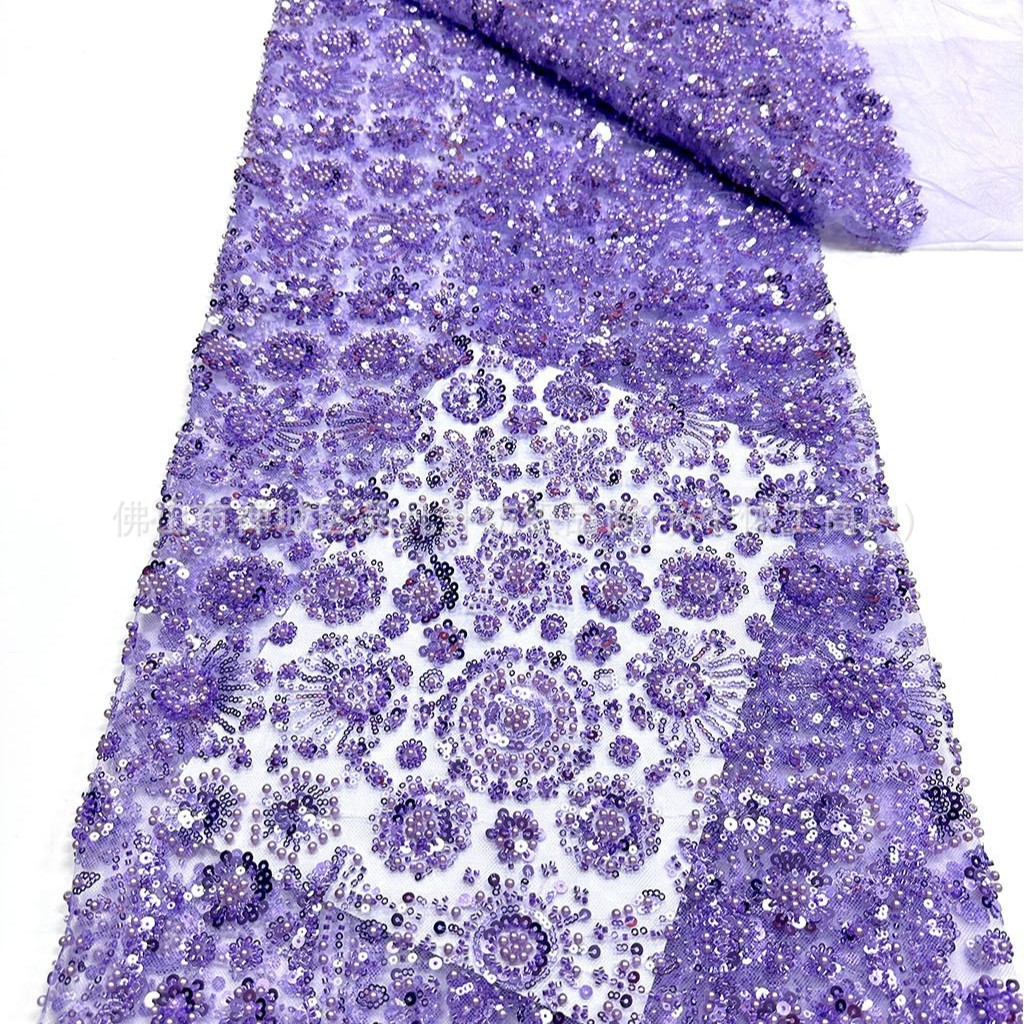 Redondo sol sequin clavado tela de malla de perlas vestido de boda de estilo nacional vestido de tela de banquete en stock