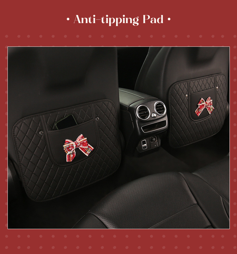 Christmas Style Fashionable Bowknot Car Seat Back Anti-Kick Pad, Car Seat Back Anti-Dirt Pad with Storage Strap