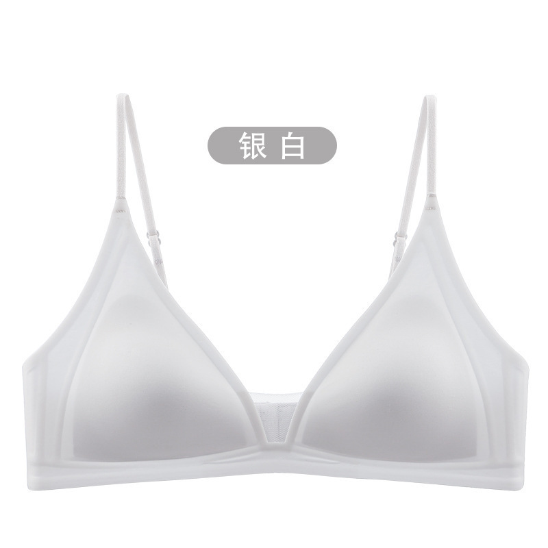 Copa triangular francesa gelatina desnuda sensación suave soporte transpirable sin anillo de acero delgado sostén de texto pequeño fila dos botones ropa interior sin marcas mujeres