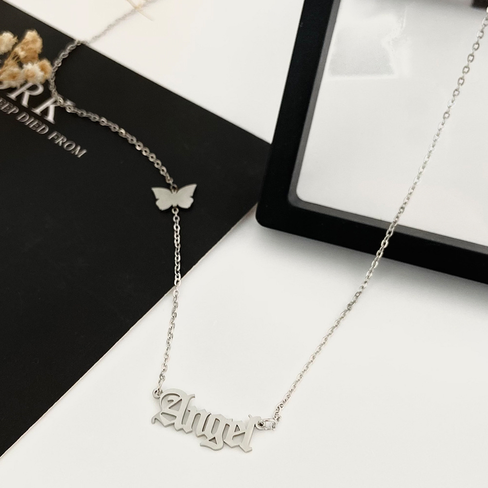 Simple Style Letter Butterfly Stainless Steel Plating Necklace 1 Piece display picture 4