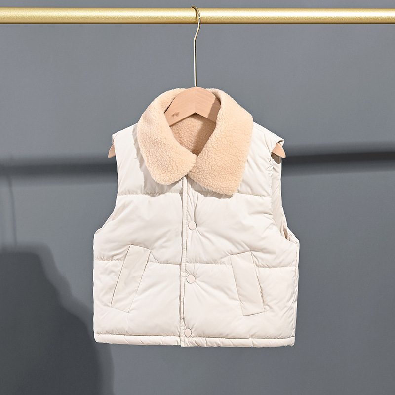 Chaleco de algodón para niños otoño y invierno grueso chaleco de cachemira para niñas hombro chaleco de color sólido chaleco casual para niños
