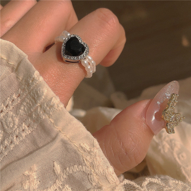 Daily Occasion Artificial Pearl Material Simple Style Heart Shape Rhinestones Artificial Pearl Wholesale Rings