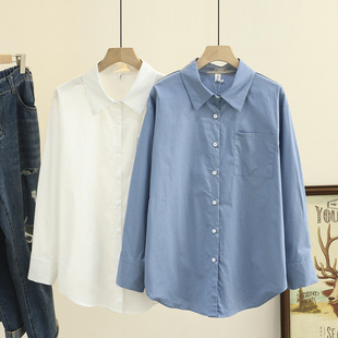 Autumn New K-Style 100kg Fat mm Casual Simple Long-Sleeved Shirt Shirt Top Plus Size Women's Clothing 6246