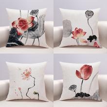 中式水墨荷花客厅沙发抱枕套双面图案国风卧室床头睡觉枕头靠枕头