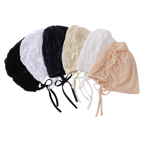 New hot-selling solid color mesh breathable elastic elastic lace-up bottoming hat with adjustable rope hijab