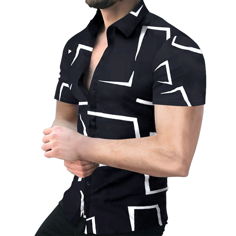 Comercio exterior transfronterizo hombres primavera 3D impresión llama manga corta Camisa casual personalidad europea y americana hombres más tamaño camisa hombres