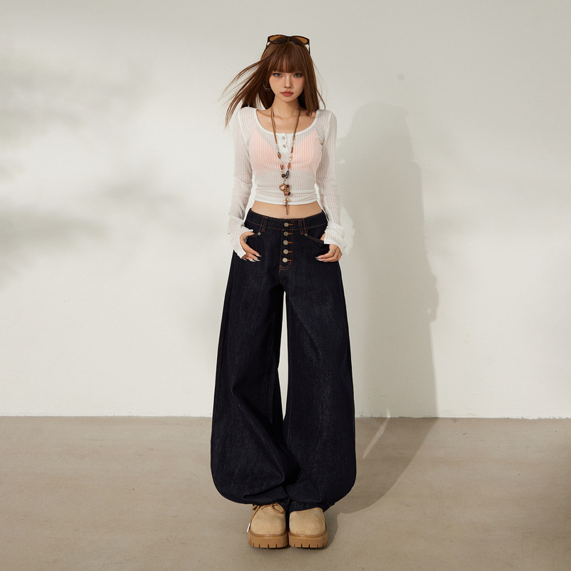 Yc & American Retro Loose Wide-Leg Pants Niche Button Design Versatile Scimitar Pants Autumn and Winter Women's New Jeans