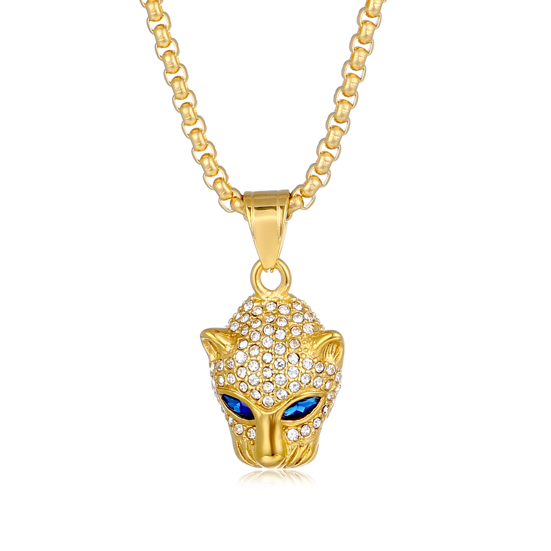 20g Weight Pendant, Chain Jewelry Making Type 18K Gold Plated Plating Material Rhinestones Inlay Material Titanium Steel Chain Material 1 Piece Quantity Party, Street Occasion Titanium Steel Material Jaguar Pattern Men's Gender Plating Design Hip-Hop Style Hip-Hop Jaguar Titanium Steel Plating Rhinestones 18K Gold Plated Men's 4