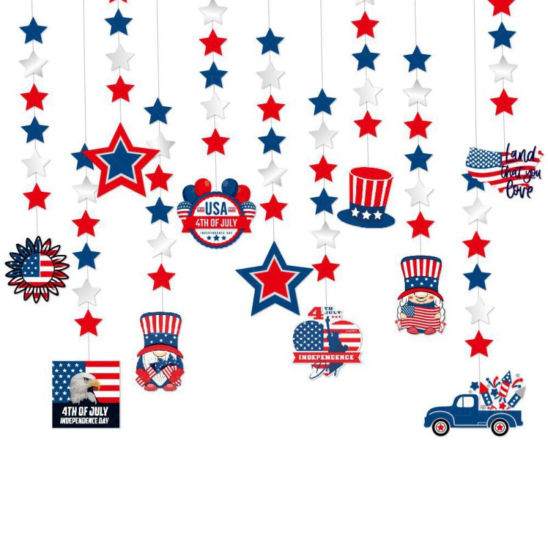 Fabricante directo para el día de la independencia de los Estados Unidos colgante de decoración de la estrella de la bandera de los Estados Unidos colgante de línea