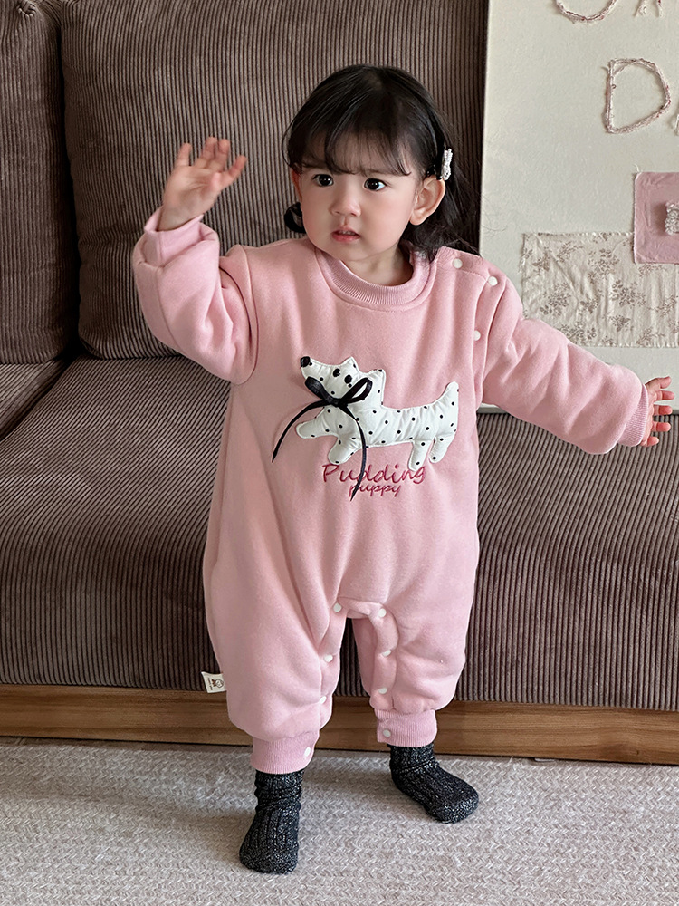 Ropa de una pieza de invierno para recién nacidos, ropa de escalada gruesa y cálida, 0-2 años, versión coreana de una chaqueta de algodón de estilo occidental