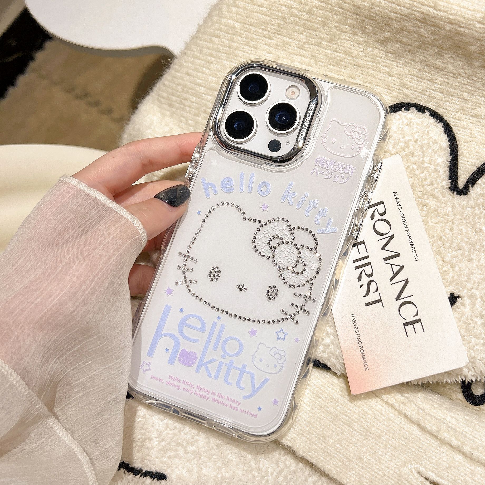 Divertida ilustración de gato de dibujos animados KT para Apple 16ProMax funda para teléfono móvil 15Pro niña 14/13 nuevo 14Pro