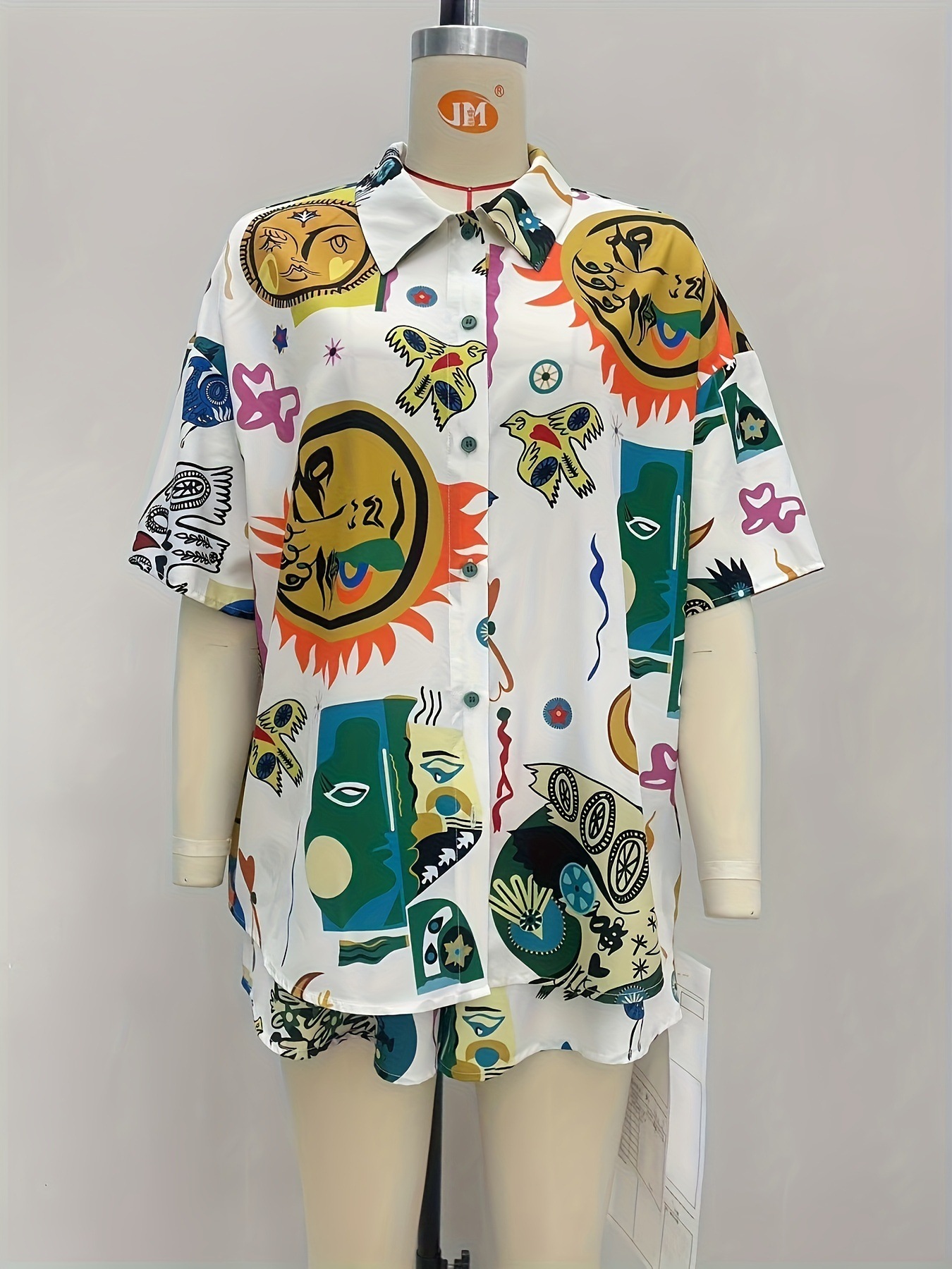 Graffiti Printing Cardigan Shirt Shorts Two Piece Set Contrast Color Casual Pants Casual Women Spring Autumn Clothing Amplified craft