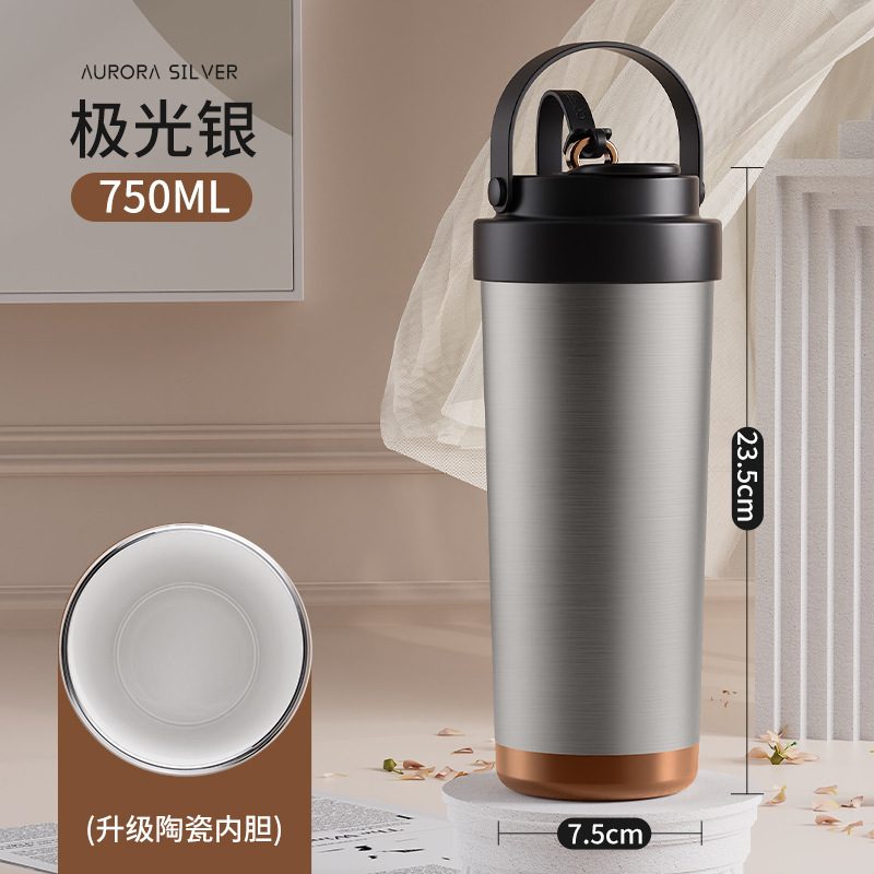 Taza de café de cerámica interior, taza de acero inoxidable portátil, taza de agua de lujo ligera, taza de paja de alta calidad