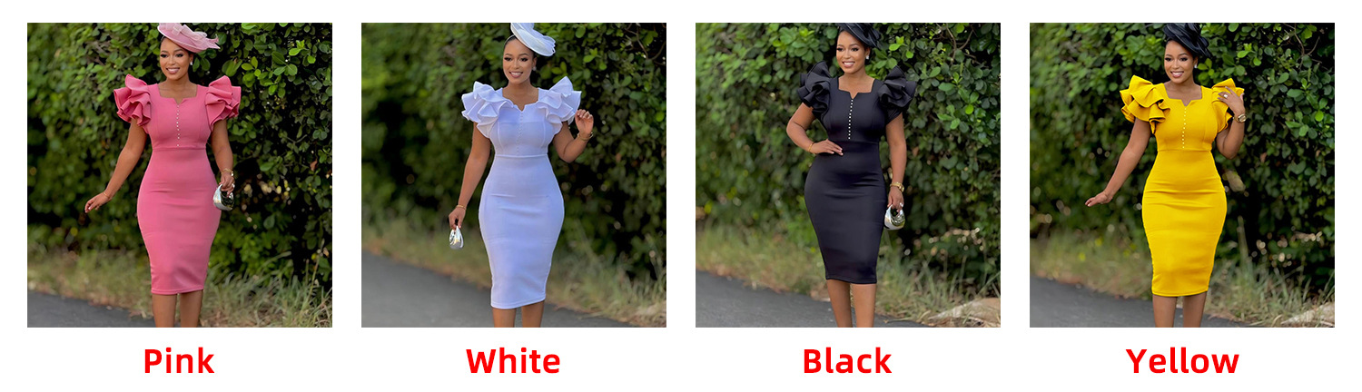 Wholesale Women's Elegant Simple Style Ruffles Solid Color Casual Family Gathering Street V Neck Short Sleeve Hip Skirt display picture 1