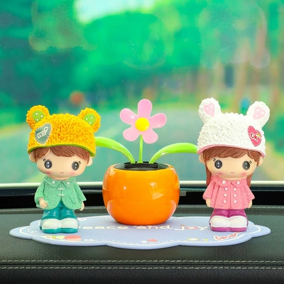 Car Ornaments Cute Resin Dog — Car ornaments - cute-couple-sunflower-blue-mat