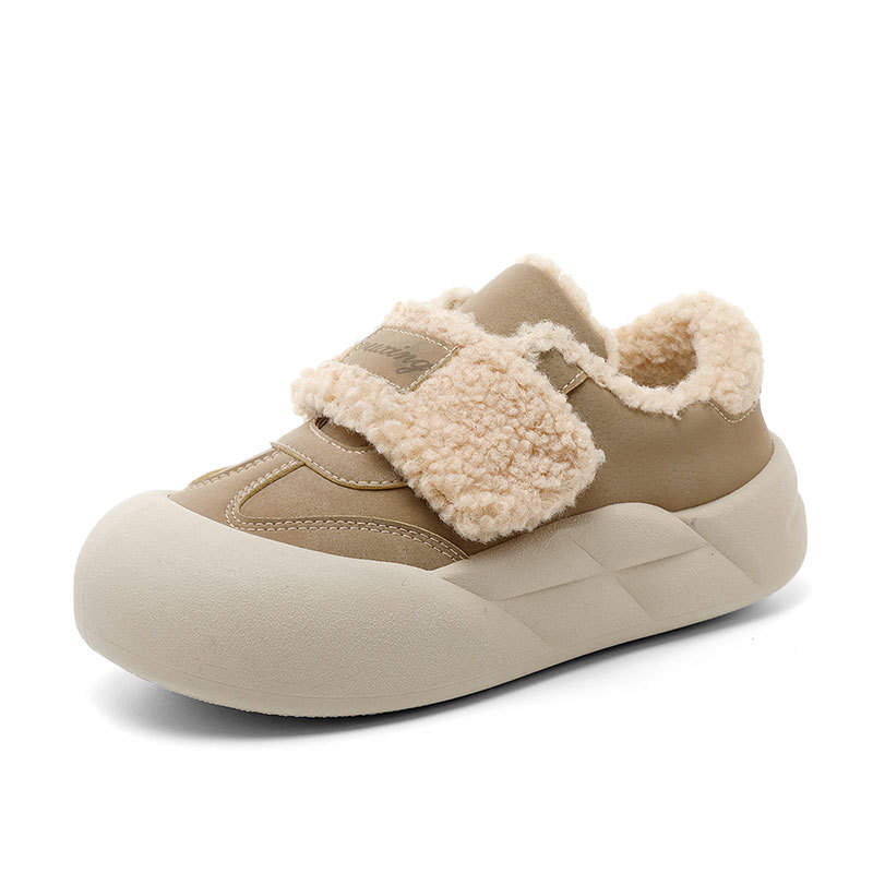 G3512 Neue, warme Damen-Baumwollschuhe für Herbst und Winter mit dicker Fleecesohle, einfarbig, schlicht, lässig, für Studentinnen._voghion.com