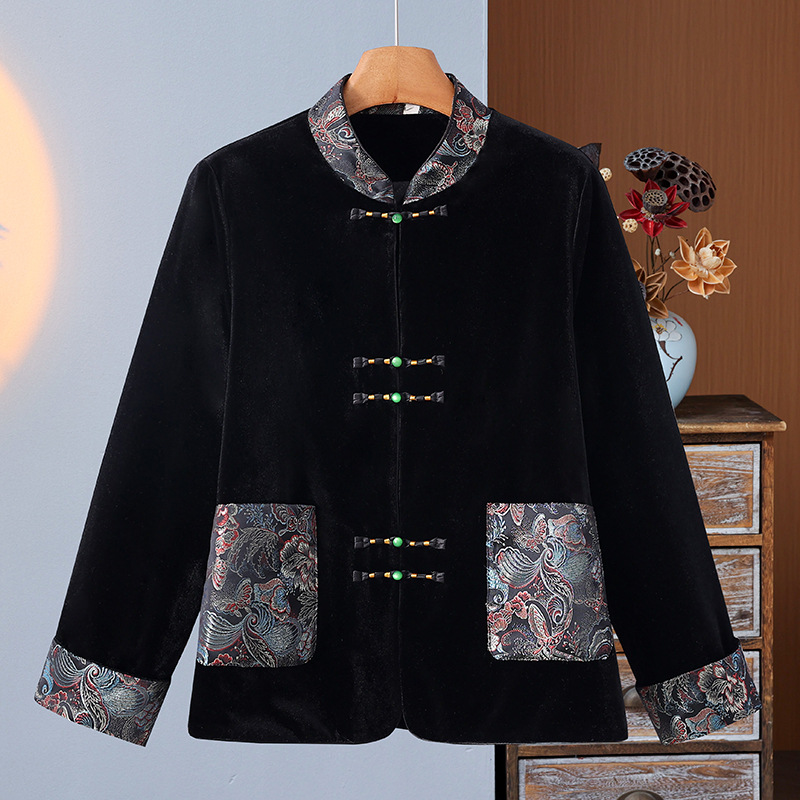新中式国风丝绒外套女复古盘扣棉衣秋冬夹棉保暖棉袄气质百搭棉服