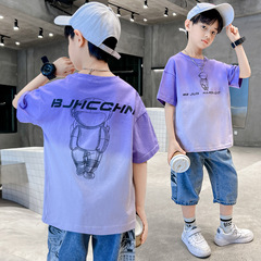 綿の子供服の男の子の夏服の半袖tシャツの韓国版はゆったりしていて快適です。