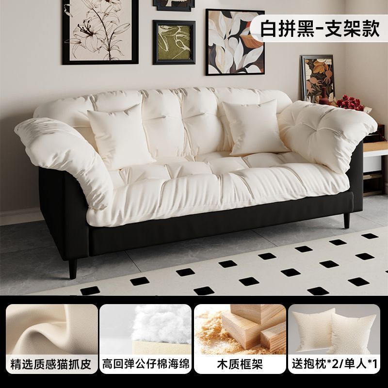 レトロなファブリックソファリビングルーム新しいダブルストレート列小さなアパートの寝室レンタルルーム怠惰なモダンなシンプルなソファ