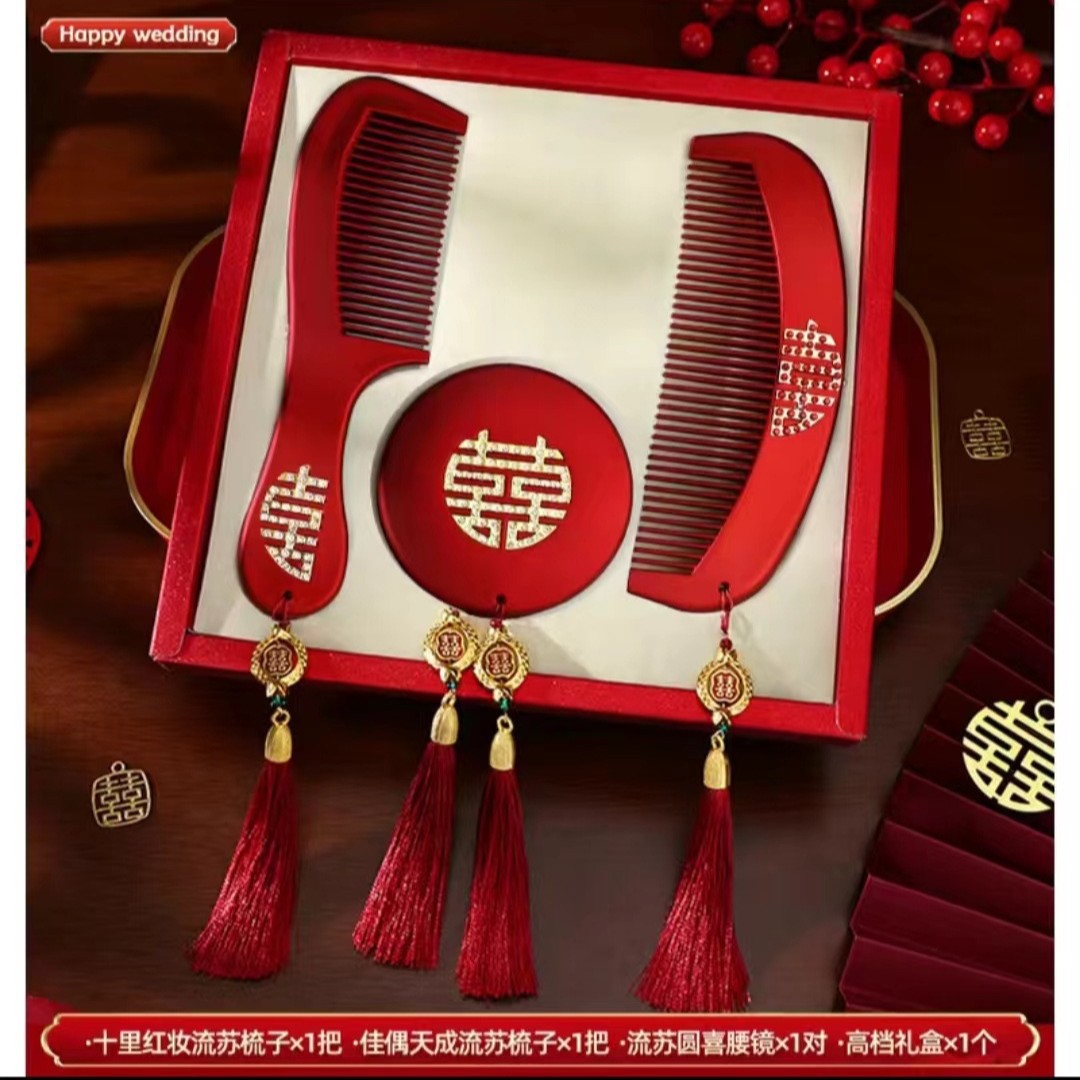 Juego de peines de madera maciza para novia, juego de peines en forma de corazón para parejas, artículos de boda al por mayor, artículos esenciales para bodas. image 8